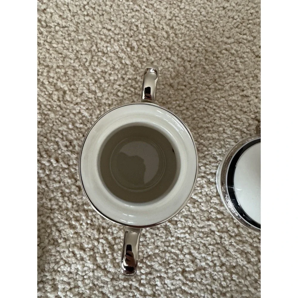 ⁠Pickard China Nocturne Creamer and Lidded Sugar Bowl Set Platinum Trim